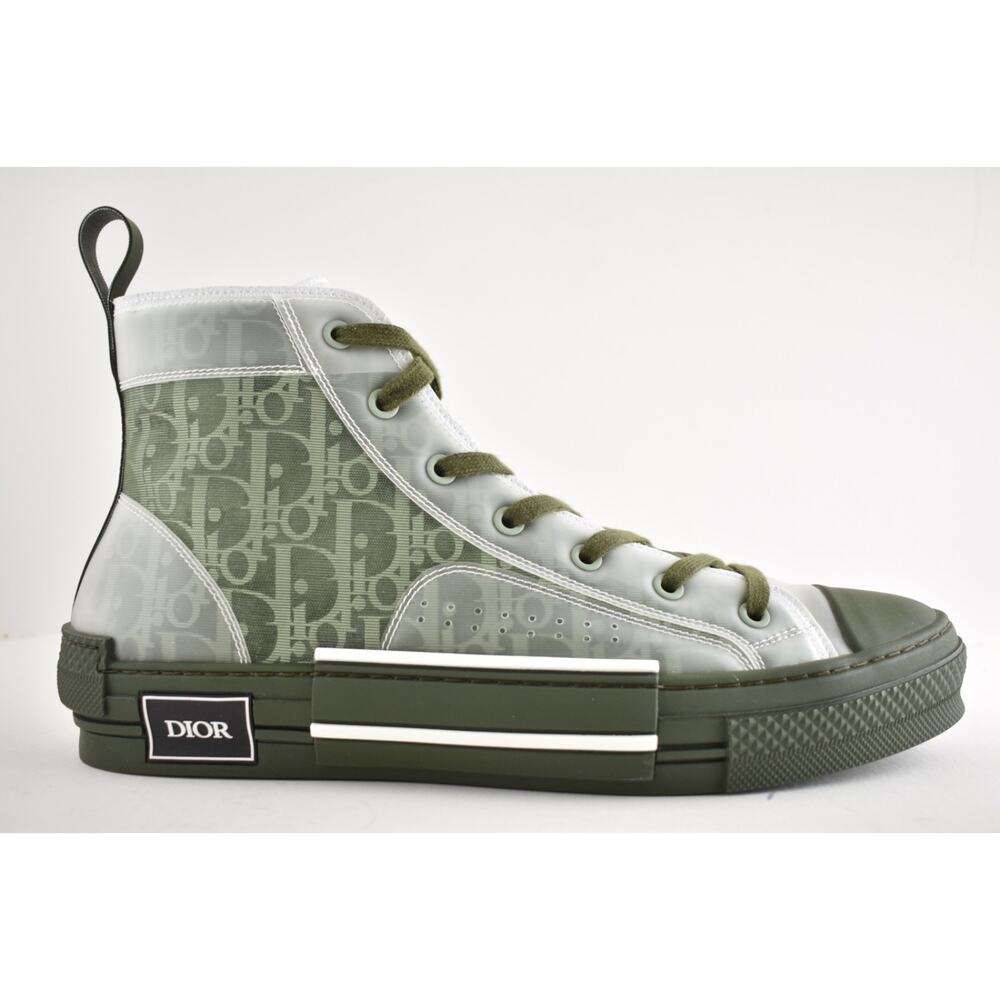 Dior Mens B23 Green Oblique Logo Transparent High Top Lace Up Flat Sneaker 44 11 - Picture 2 of 16